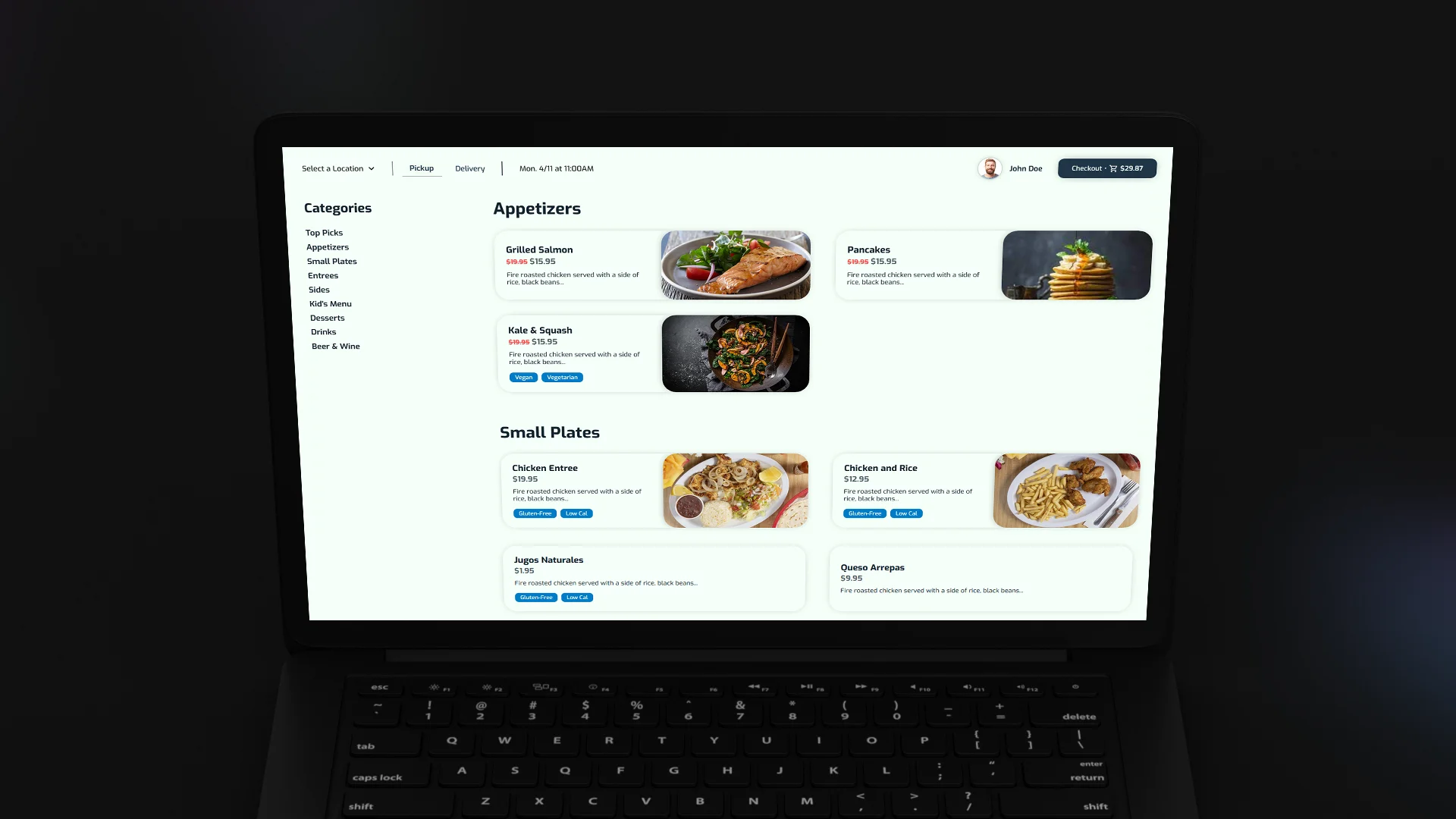 YourMenu UI mockup on laptop screen